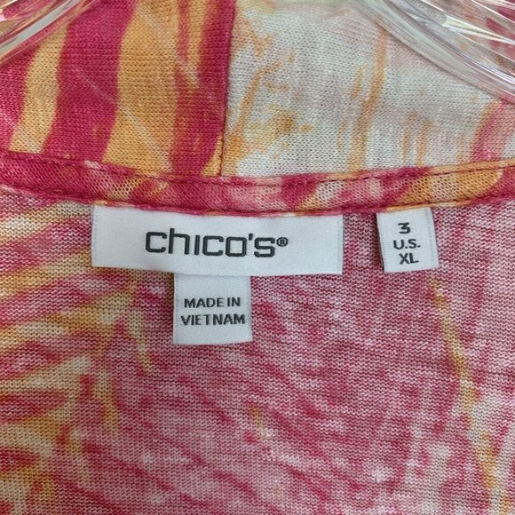 Chicos Womens XL 3 100% Linen Cardigan Sweater Open Front Knit Pink Orange Beach - Picture 2 of 12